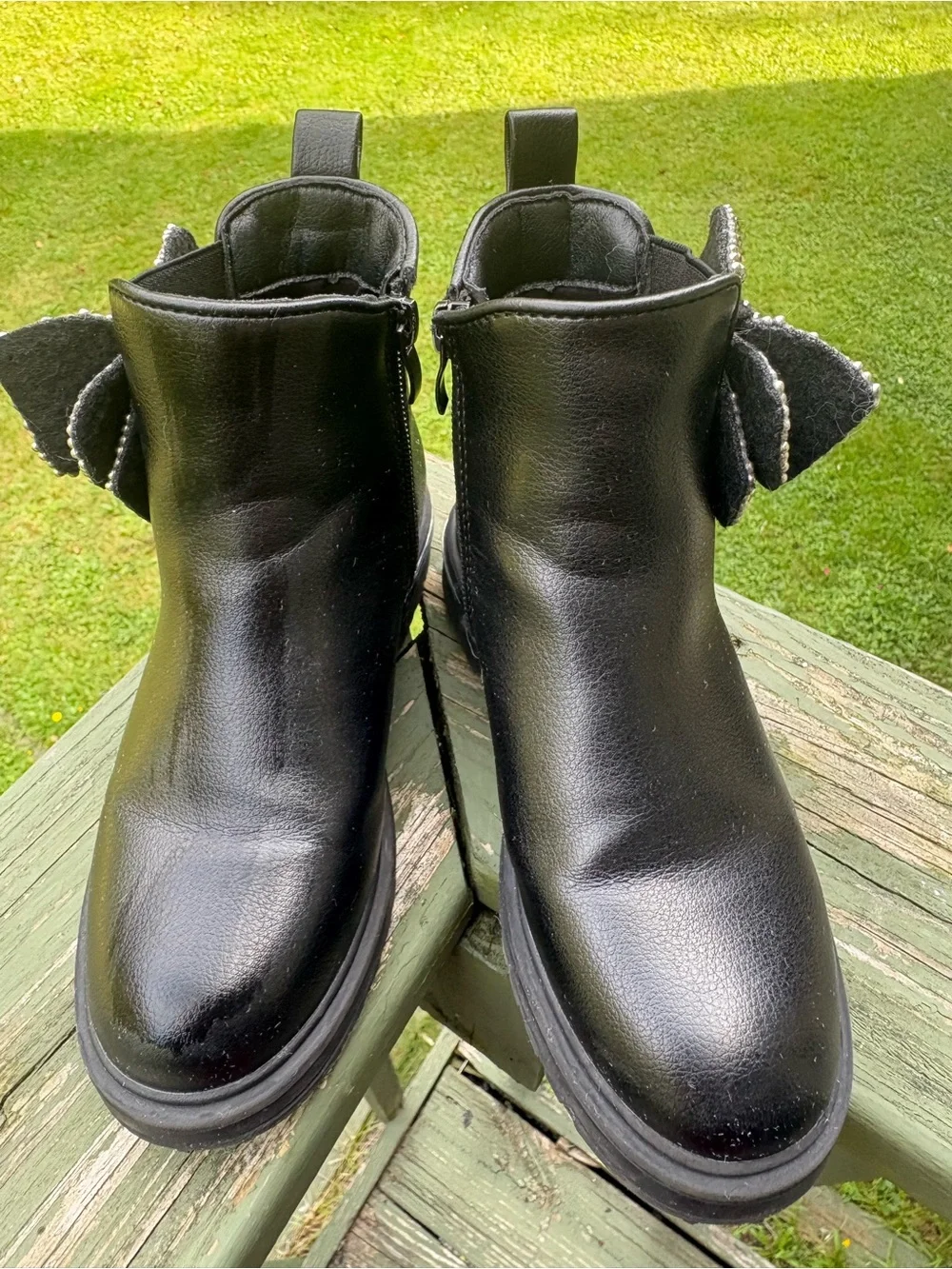 MIA Kids Black Chelsea Ankle Boots with Rhinestone Bow Size 13